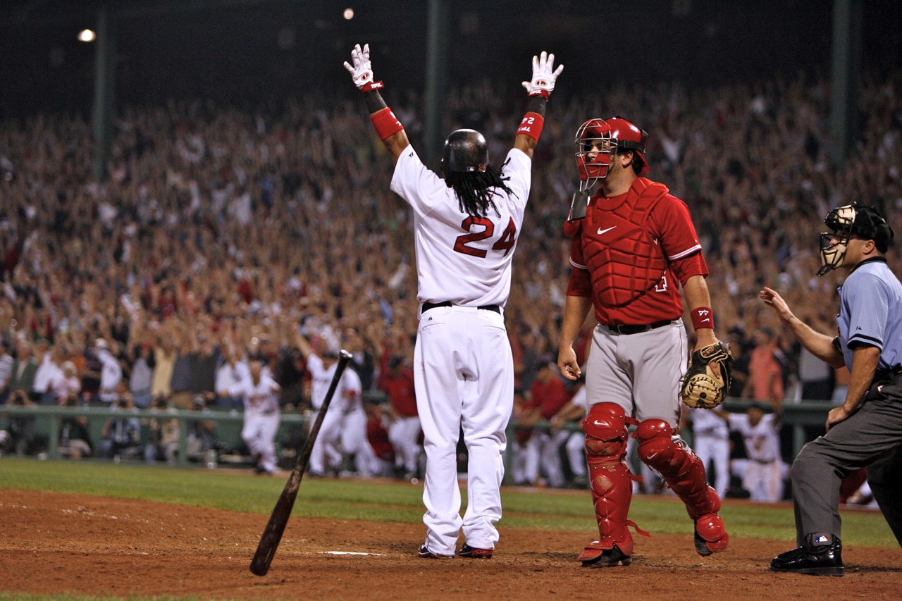 David Ortiz of the Boston Red Sox bats against John Lackey of the Los Angeles Angels during the first game of the American League Division Series (ALDS) in Boston, Massachusetts, U.S., on Wednesday, Oct. 3, 2007. The Red Sox won the game 4-0. Photographer: Jon Mahoney/Bloomberg News