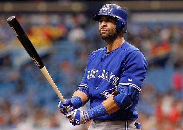 Jun 26, 2013; St. Petersburg, FL, USA; Toronto Blue Jays right fielder Jose Bautista (19) at bat  against the Tampa Bay Rays at Tropicana Field. Mandatory Credit: Kim Klement-USA TODAY Sports