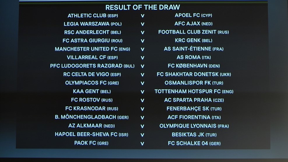 Sorteo de los dieciseisavos de final de la UEL