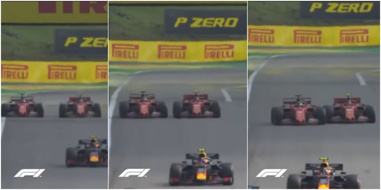 El piloto Sebastian Vettel niega que se lanzara sobre Charles Leclerc, pero la imagen comprueba lo contrario.