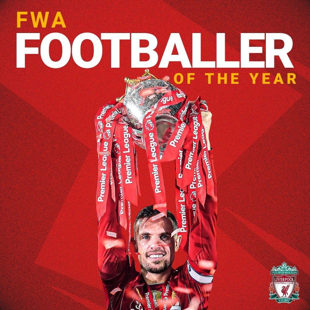 Jordan Henderson elegido como el futbolista del año por la FWA.