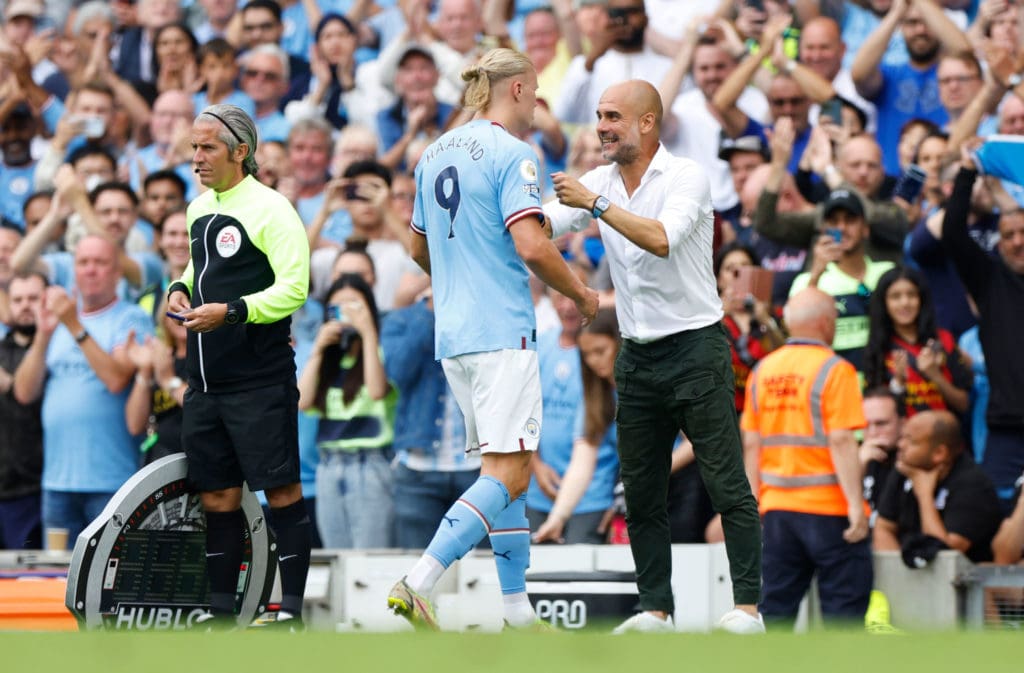 Erling Haaland y Pep Guardiola