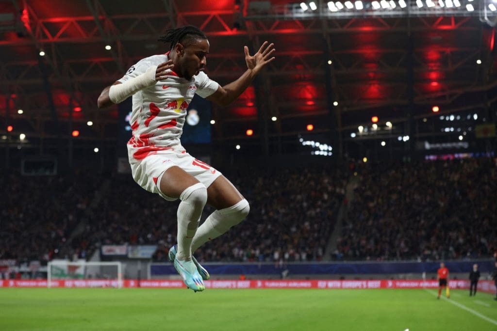 Nkunku celebrando el 2-0 vs Real Madrid.