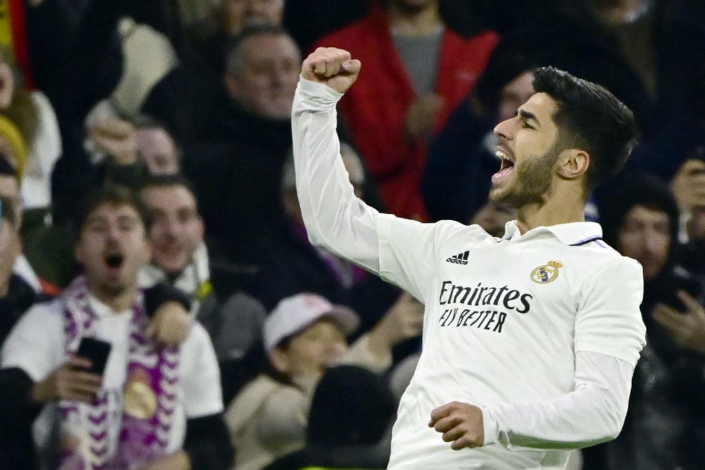 Marco Asensio celebra su gol frente al Valencia 