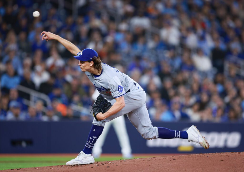 Tyler Glasnow durante su actuación con los Dodgers contra los Blue Jays.